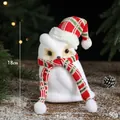 Cute 18cm white plush Christmas owl figurine with festive knit hat and scarf decor - 18x13cm