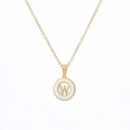 Gold hollow letter W pendant necklace with white shell inlay and delicate O-chain - Letter W