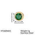 Golden stainless steel stud earrings with green round gemstone inlay and 0.6cm diameter - Steel / May Green