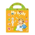 Portable My Body theme children sticker book with yellow cover and handle - Body Cognition Style