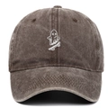 Vintage washed charcoal cotton baseball cap featuring ghost skateboarding white embroidery - Adjustable / Coffee