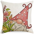 Linen decorative pillowcase featuring cartoon gnome and spring flower patterns - 18x18 Inch / Gnome and Flowers Cartoon (LYD395-1)