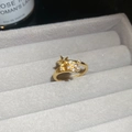 Dettaglio di un anello a stella dorato con zirconi in un portagioie di velluto grigio - Anello Aperto Stella Meteora / Anello - Oro