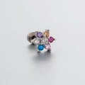 Titanium steel flower stud earring with colorful zircon crystals and screw back - Multi-Color Zirconia Flower Style (A23-4#) / Single Piece