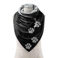 Black and grey thermal scarf with white rhinestone paw prints and metal ring buckle - 41-White Paw Print