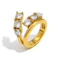 Double-layered 18K gold plated stainless steel spiral ring with five zircon stones - US 6 / Gold
