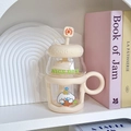 Vaso de vidrio con pajita y funda de silicona beige con diseño de perro lindo - 600ml / Blanco