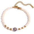 Stainless steel beaded bracelet with white shell beads and blue hexagon natural stone - Blue Spot Stone - Evil Eye