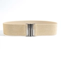 Beige elastic woven wide waist belt with a rectangular dark gray metal buckle - 5cm Wide / Pearly Beige with Black Buckle
