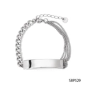 Silver stainless steel bracelet with mixed Cuban chains and polished rectangular plate - Silver Bracelet (SBP529)