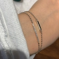 Minimalistisches doppelreihiges Silberarmband mit poliertem Stab und Zirkonia-Reihe - Doppelreihiges Pavé / Silber