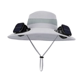 Solar powered dual fan sun hat in light grey for hiking with breathable mesh vents - Light Grey (12cm Wide Brim Dual Fan Style)