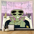 Detail of wall tapestry featuring smoking alien tattoo art in a modern room setup - GT426-4 Bathtub Alien