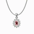 Elegant silver stainless steel necklace with oval pink gemstone and zircon cluster - Steel/Red Stone (Oval Flower)