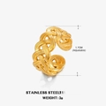 Golden 18K gold-plated stainless steel open ring featuring a braided hollow texture - Woven Texture Style(ZN483G) / Gold