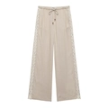 Pantaloni beige a gamba larga in cotone con coulisse e ricamo in pizzo sui lati - XS / Pants