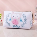 White canvas makeup bag with lovely owl print and golden zipper for travel storage - Small / White Background Cute Owl