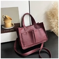 Borsa tote bordeaux minimalista con doppie tasche e tracolla regolabile rimovibile - Rosso
