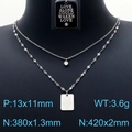 Collar de doble capa plateado con placa cuadrada y cristal, largo 380/420mm - Color Acero