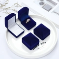 Navy blue velvet ring box set for single and double rings on a premium display tray - 4.5*5*4CM / Royal Blue (White Interior)