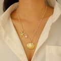 Close-up of summer seashell and starfish pendant on beaded necklace worn by a model - Multi Layer Pearl Starfish Shell Necklace(A-885)