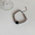 Minimalistische zilveren grove titanium stalen ketting met vierkante zwarte hanger - Zilveren Armband (C3316)