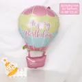 Hot air balloon shaped aluminum balloon in pink and yellow with Happy Birthday text - Birthday Hot Air Balloon