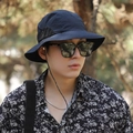 Dark blue quick-dry sun hat with breathable mesh and adjustable chin strap for outdoors - Adjustable / Navy Blue