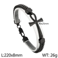 Bracciale croce Ankh in acciaio nero con catena intrecciata punk a due file - Nero