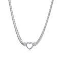 Polished silver heart pendant necklace with chunky flat chain on white background - Necklace / Steel