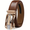 Brauner Ledergürtel für Herren mit Automatikschließe in Roségold und Silber-Design - 120cm / Goldene Schnalle Brauner Riemen