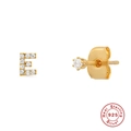 Macro view of gold plated S925 sterling silver letter E stud earring and crystal stone - Letter E / Gold