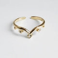 Adjustable 18K gold plated V-shaped ring featuring three sparkling white zircon stones - V-Shape Gold