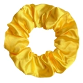 Vibrant yellow satin silk fabric scrunchie with shiny smooth texture and elastic pleats - Wheat