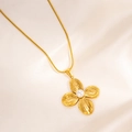 Golden flower pendant necklace with central pearl and snake chain on white satin - Gold White Petal