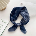 Dark blue paisley cotton linen square neck scarf with elegant white bandana patterns - Navy Blue Paisley