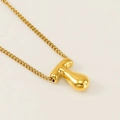 Golden T-shaped bubble letter pendant necklace with a polished metallic finish - Letter T