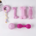 Details von 6 pinkfarbenen Kauspielzeugen aus Gummi mit Noppen zur Zahnpflege für Hunde - 6-Teiliges Set / ca. 360g