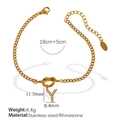 Gold stainless steel knot bracelet featuring a rhinestone letter Y pendant and extension chain - Letter Y Rhinestone Gold Bracelet (SL100 White Rhinestone Y)