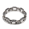 Bracciale vintage punk in acciaio inossidabile con motivi incisi su sfondo bianco - Stile Motivo a Croce in Rilievo (KB46097-D)
