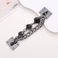 Detail showing black metal chain with hexagonal stone settings and square clasps - Gunblack Bracelet (Black)