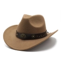 Chapeau de cowboy western vintage en feutre marron avec bandeau en cuir et emblème - M (56-58cm) / Kaki