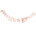 Rose gold Happy 80th Birthday banner with metallic finish for party decoration - 80th Birthday Mirror Finish / Rose Gold