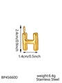 Detailed size and specs for golden bubble letter H pendant in polished stainless steel - Letter H Style (STAS-K263-47G-H) / Gold