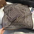 Brown silk scarf with paisley pattern flat laid on white faux fur and magazine background - 68*68cm / Dark Brown