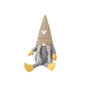 Gnome plush in camel heart knit hat with yellow accents and white coffee cup accessory - Female (Braids) / Brown