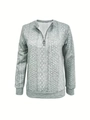 Detail of grey half-zip sweatshirt featuring a textured diamond cable knit pattern fabric - 3XL / Tops / Gray
