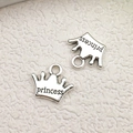 Silver crown charm pendant with princess engraving for DIY bracelets and necklaces - princess Crown