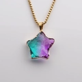 Macro view of purple and green gradient glass star pendant with gold plated metal edge - 60CM Box Chain / Purple-Green Gradient (Style E)