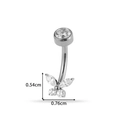 Silver titanium navel ring with flower zircon design measuring 0.54cm by 0.76cm - Butterfly Style (T2521-1#) / Silver